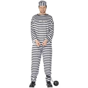 Image of Mens Convict Costume with Shirt Trousers and Hat Medium