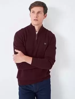 Image of Crew Clothing Classic Half Zip Knit, Purple, Size L, Men