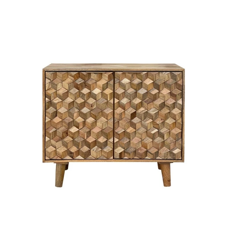 Image of Jaipur Furniture Ltd Geometric Small Sideboard - Mango Wood - L45 x W93 x H77cm - Mango Light Finish in Brown Brown Unisex