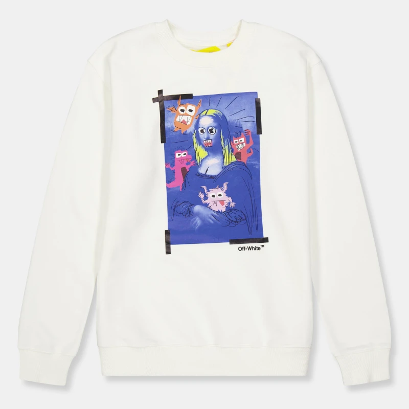 Image of Off White Kids Crew Neck Relaxed Fit Sweatshirt White/Blue male 8Y