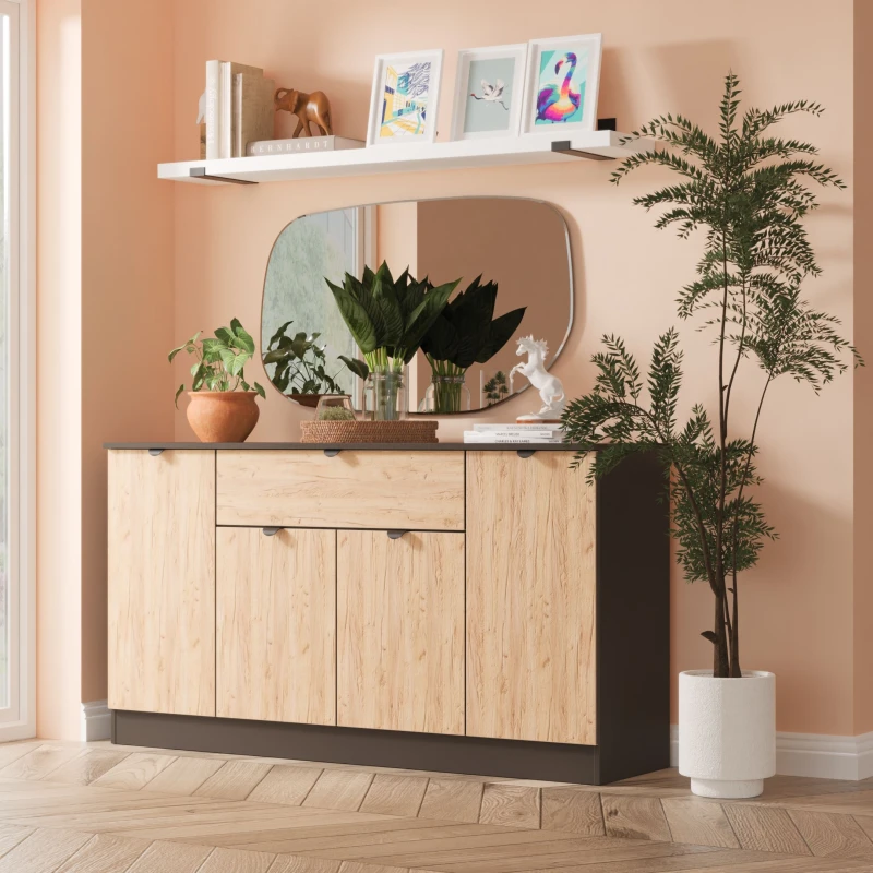 Image of Ready Assembled 2 U Norway 4 Door 1 Drawer Wide Unit (Ready Assembled) in Dark Grey Dark Grey Unisex