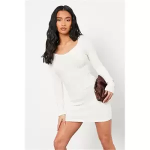 Image of I Saw It First Cream Petite Knitted Seam Detail Mini Dress - White