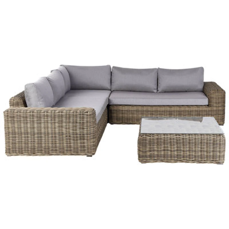 Image of Beliani Garden Corner Sofa With Ottoman 6 Seater Palermo Modular Pe Rattan Light Brown