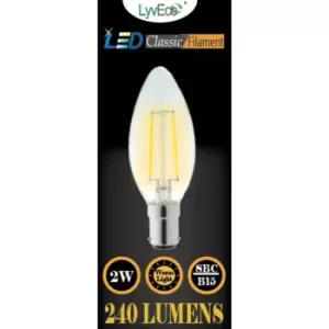 Image of Lyveco SBC Clear LED 2 Filament 240 Lumens Candle 2700K 2 Watt