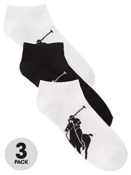 Image of Polo Ralph Lauren 3 Pack Large Logo Trainer Liner Socks - White/Black, Men