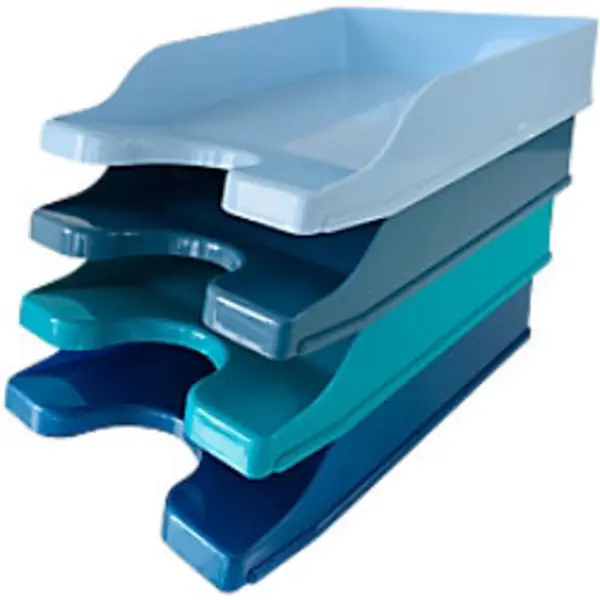 Image of Deflecto Deflecto Cool Breeze A4 Continental Letter Trays Deep Blue and Aqua (Pack 4) - CP130YTCB CP130YTCB