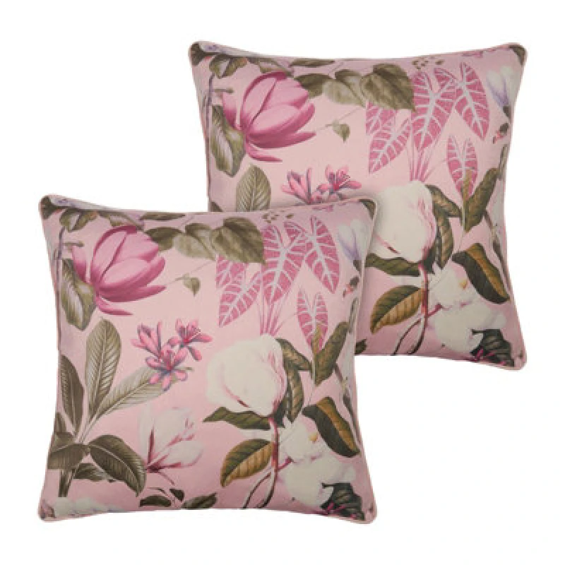 Image of OHS OHS 2 Pack Printed Floral Cushion Covers Home Decor Set in Pink Size: 45cm x 45cm Pink 45cm x 45cm Unisex 5027434205929
