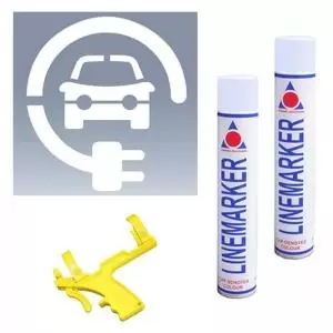Image of Electric Vehicle Charging Stencil - H.600 W.600 - Kit 3 - 2x White Spray Paint, 1x Paint Applicator