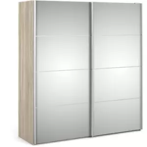 Image of Verona Sliding Wardrobe 180cm in Oak with Mirror Doors with 5 Shelves - Oak and Mirror