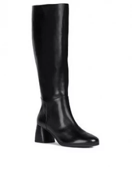 Image of Geox Calinda Heeled Leather Knee Boot - Black