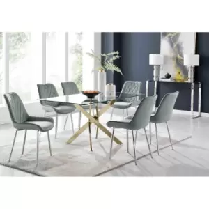 Image of Furniture Box Leonardo 6 Gold Dining Table and 6 Grey Pesaro Silver Leg Chairs