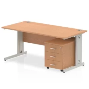 Image of Impulse 1600 Straight Wire Managed Workstation 500 Three drawer mobile Pedestal Bundle Oak