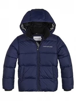 Image of Calvin Klein Jeans Boys Tape Padded Jacket - Navy, Size Age: 14 Years