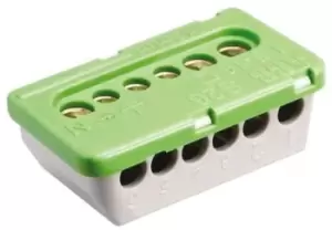 Image of Entrelec 6 Way Non-Fused Terminal Block, 6 mm, 16 mm, 100A, Clip Mount, 6 mm, 16 mm, Screw Terminals, PE