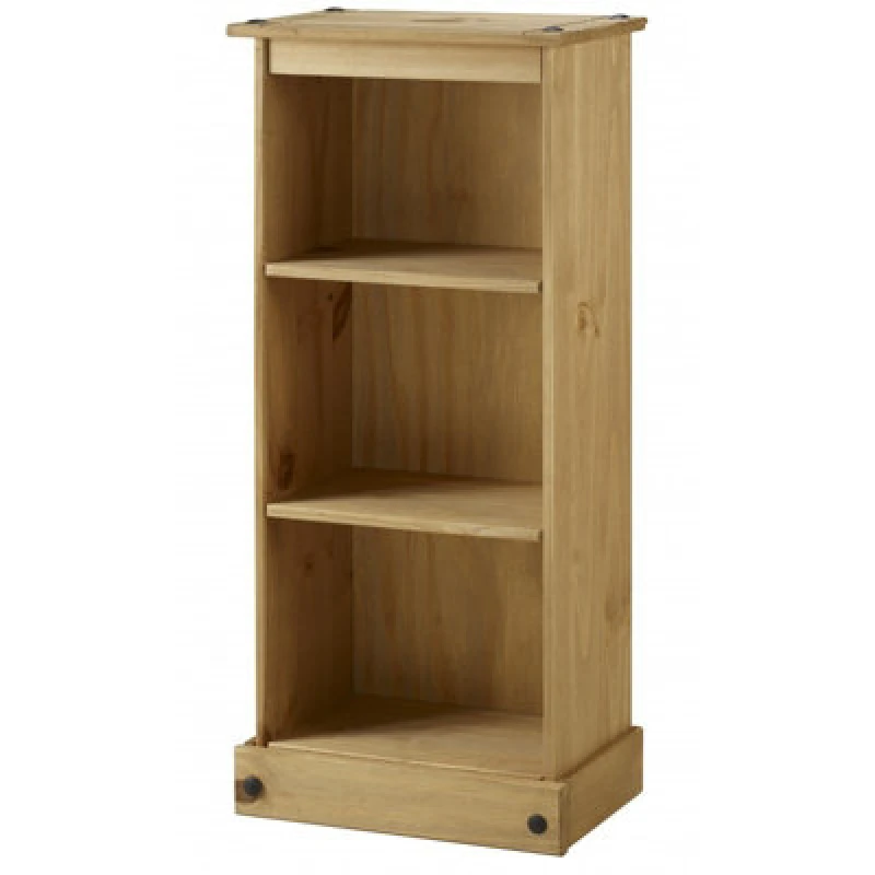 Image of Mercers Furniture Corona Low Narrow Bookcase Slim Small Display Storage Solid Pine Wood With Mexican Styling Pine