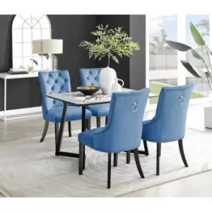 Image of Furniturebox Carson White Marble Effect Recatngular 120cm Dining Table & 4 Blue Belgravia Black Leg Velvet Chairs
