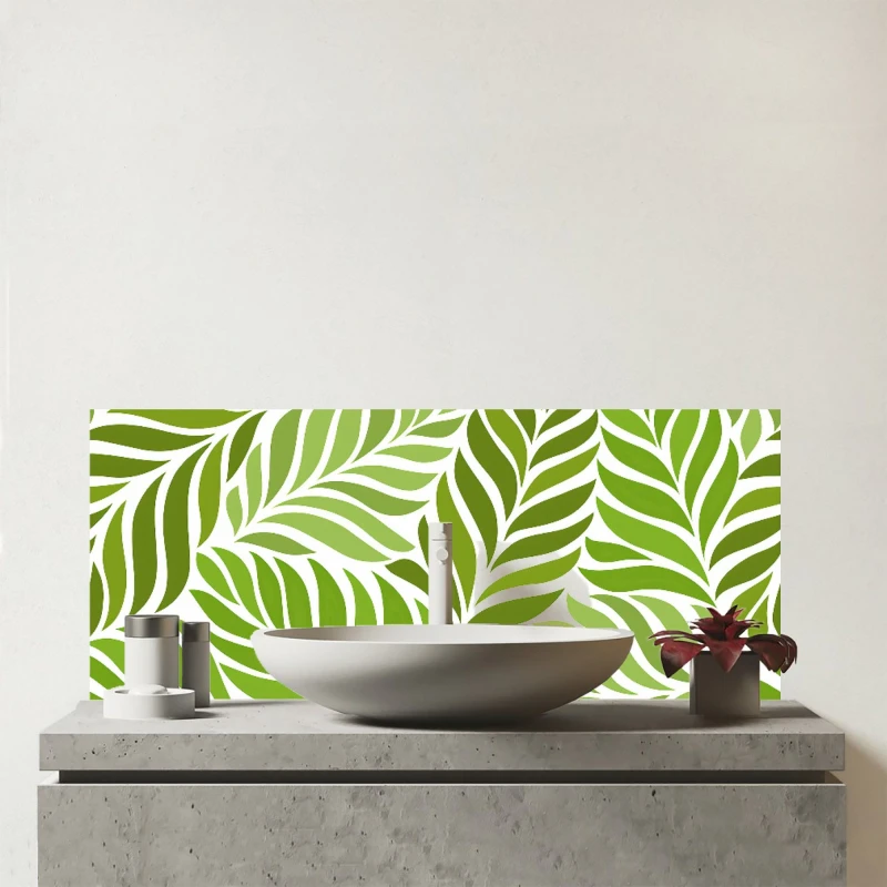 Image of Warren Reed - Designer Green Leaf Pattern Glass Bathroom Splashback Green Unisex
