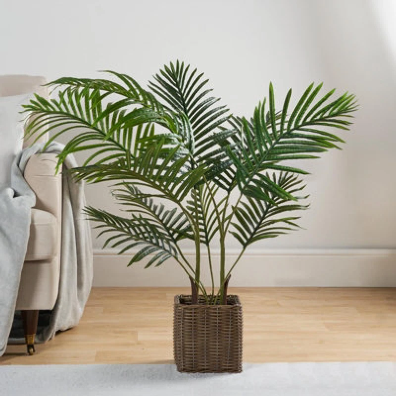 Image of OHS OHS Palm Leaf Tree in Basket Artificial Plant Natural Style New Home Decorative Fake in Green Green One Size Unisex 5027434196319
