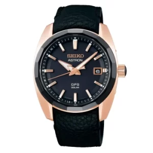 Image of Seiko Astron GPS Solar Quartz Black Dial Black Leather Strap Mens Watch SSJ012J1