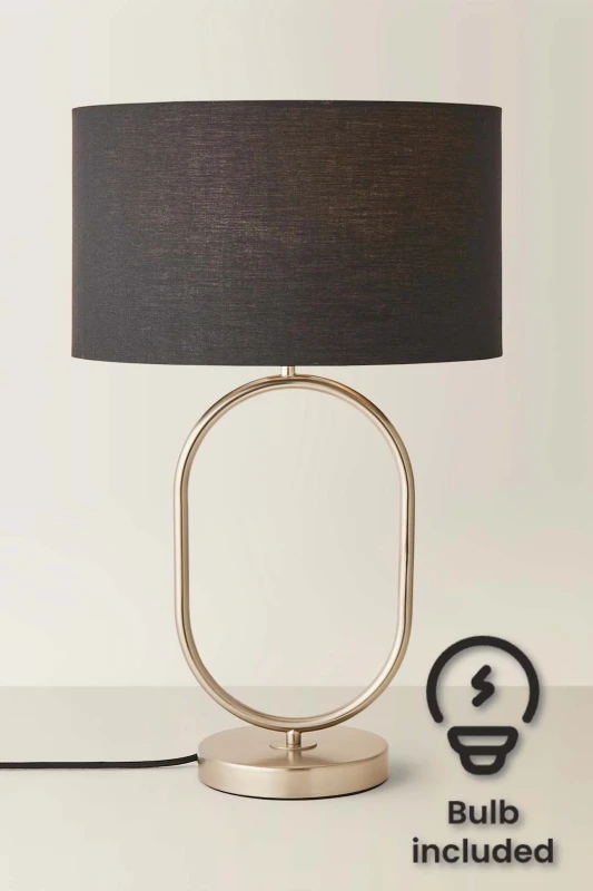 Image of ValueLights ValueLights Antonia Fabric Drum Lamp Shade Brushed Chrome Oval Table Lamp and Bulb in Black One Size Unisex 5059406066757