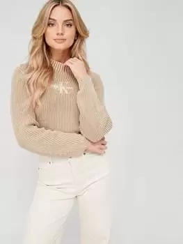Image of Calvin Klein Jeans Logo Washed Jumper - Brown