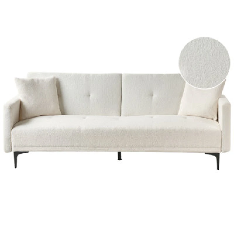 Image of Beliani Sofa Bed 3 Seater Lucan Boucle Off-White