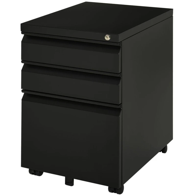 Image of Vinsetto 3 Drawer File Cabinet - Lockable Metal Filling Cabinet - Black TJ Hughes 5056725540579