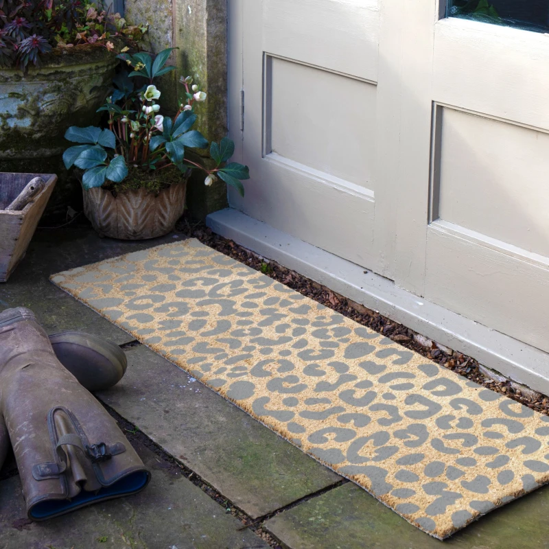 Image of Artsy Mats Grey Leopard Print Patio Doormat Beige unisex