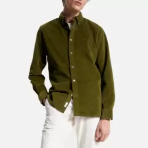 Image of Tommy Hilfiger Mens Flex Solid Corduroy Regular Fit Shirt - Putting Green - M