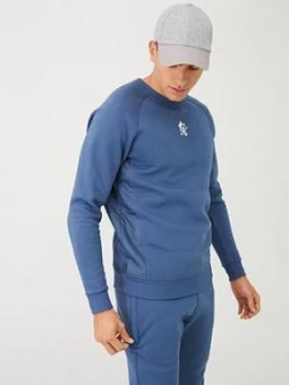 Image of Gym King Overlay Crew Neck Sweatshirt - Airforce Blue