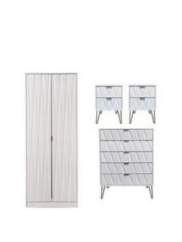 Image of Swift Versailles Ready Assembled 4 Piece Package - 2 Door Wardrobe, 5 Drawer Chest And 2 Bedside Chests