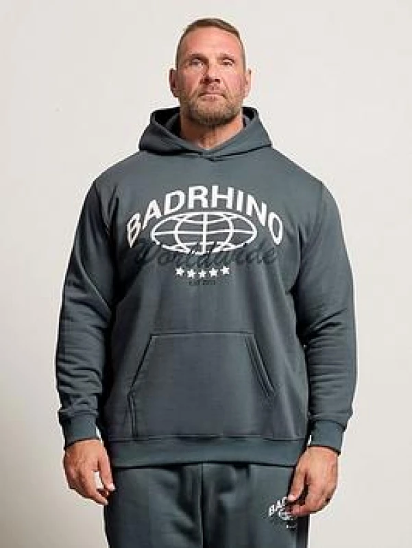 Image of BadRhino BadRhino Men Worldwide Print Hoodie in Blue Size: large Blue L Male 5063589387691