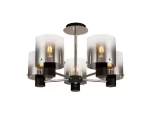 Image of Semi Ceiling Light, 5 x E27, Black, Smoke Fade Glass