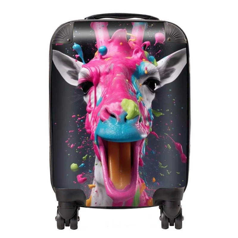 Image of Warren Reed - Designer Splashart Giraffe Face Pink Suitcase Size: Large Pink Unisex Large