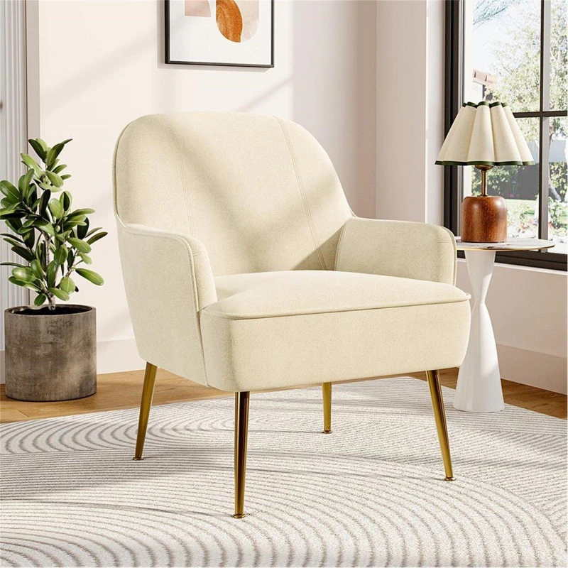 Image of Cottonfy UK Modern Upholstered Wingback Chair White White L