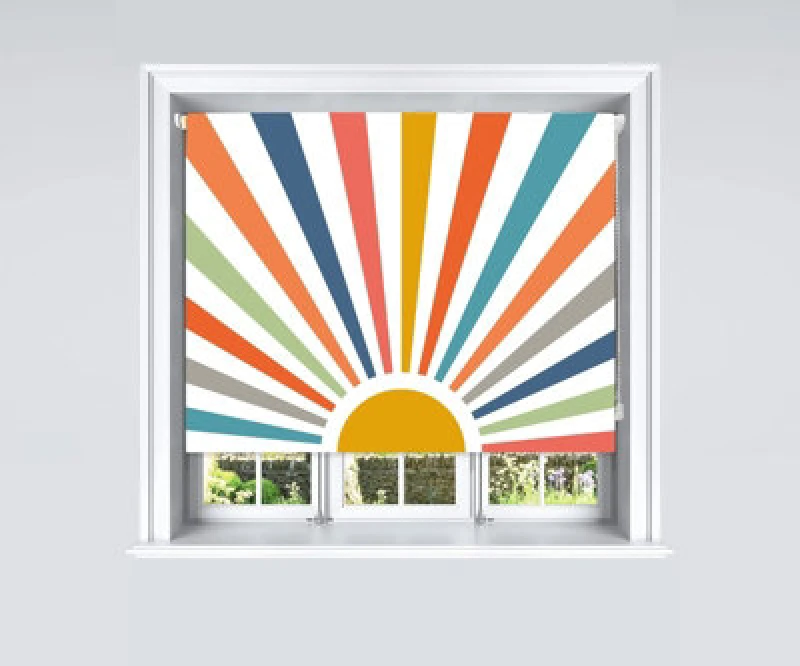 Image of Lister Cartwright Painted Sun Design Blackout Roller Blinds Windows Blind ( 180 X 160 Cm) Child Safety Included