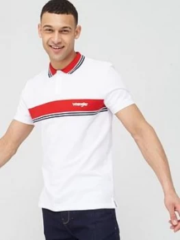Image of Wrangler Colour Block Stripe Polo Shirt - White, Size S, Men