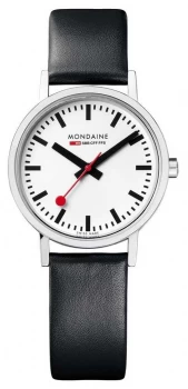 Image of Mondaine Classic 30 Mm Black Leather Strap White Dial Watch