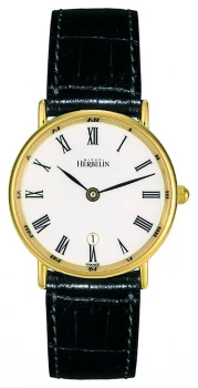 Image of Michel Herbelin Womens Black Leather Strap White Dial Watch