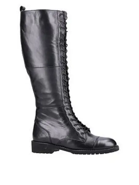 Image of Riva Poppy Lace Up Knee Boots - Black VNONU Female 5