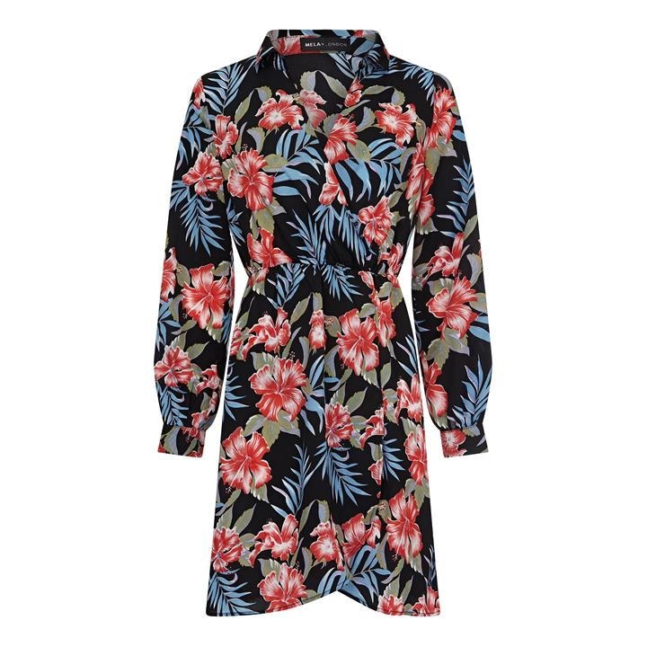 Image of Mela London Black Floral 'Evalett' Shirt Dress - 8