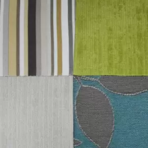 Image of Techstyle Plush Patchwork Shabby Chic Chaise Pouffe Stool / Wood Legs Blue / Green / Red