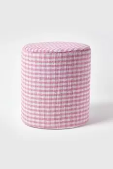 Image of Gingham Check Round Pouffe Cotton