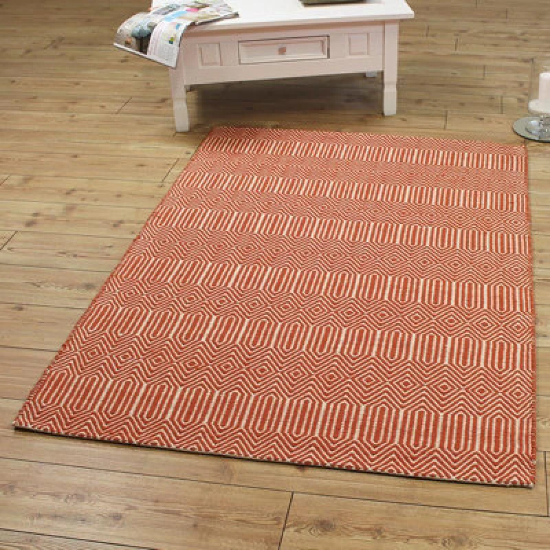 Image of Orange Geometric Wool Modern Handmade Easy To Clean Rug For Living Room And Bedroom-160Cm X 230Cm