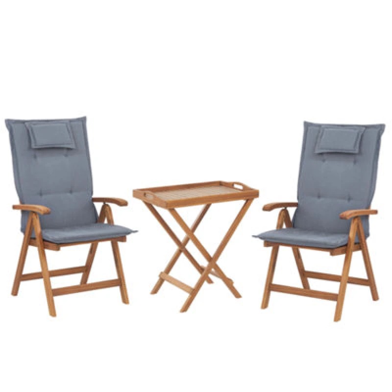 Image of Beliani Bistro Set With Cushions Folding Java Acacia Wood Blue