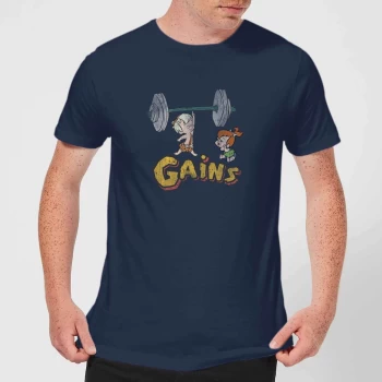 Image of The Flintstones Distressed Bam Bam Gains Mens T-Shirt - Navy - XS
