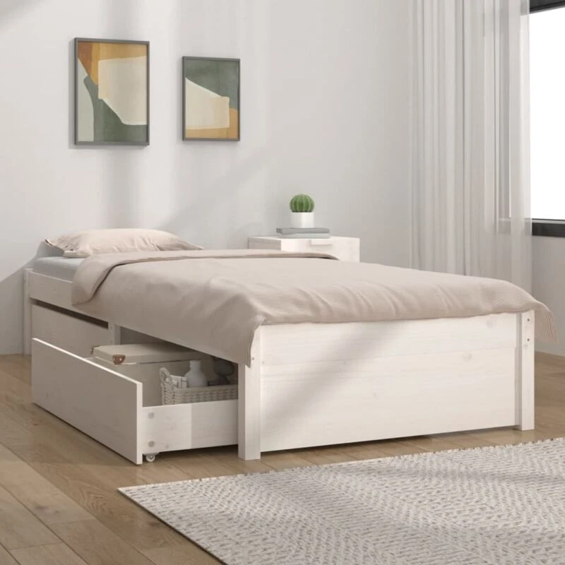 Image of VIDAXL Bed Frame without Mattress with Drawers White Small Single vidaXL 8720287011507