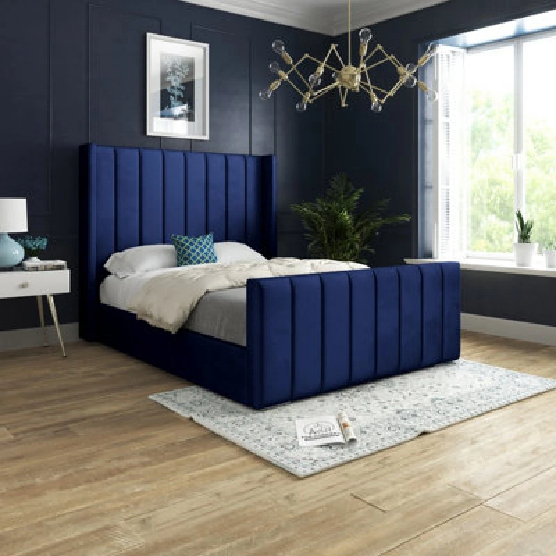 Image of DS Living Oxford Upholstered Soft Touch Plush Blue Velvet Bed Frame 3ft
