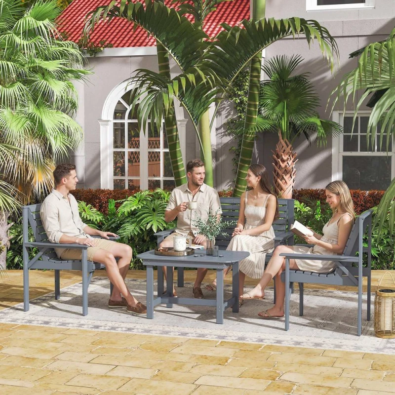 Image of OUTSUNNY 4 Seater Garden Furniture Sofa Set with Curved Seat in Grey Grey Unisex