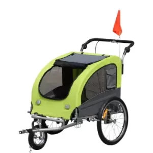 Image of Steel Dog Bike Trailer Pet Cart Carrier for Bicycle 360° Rotatable with Reflectors 3 Wheels Push/ Pull/ Brake Water Resistant Green - Pawhut